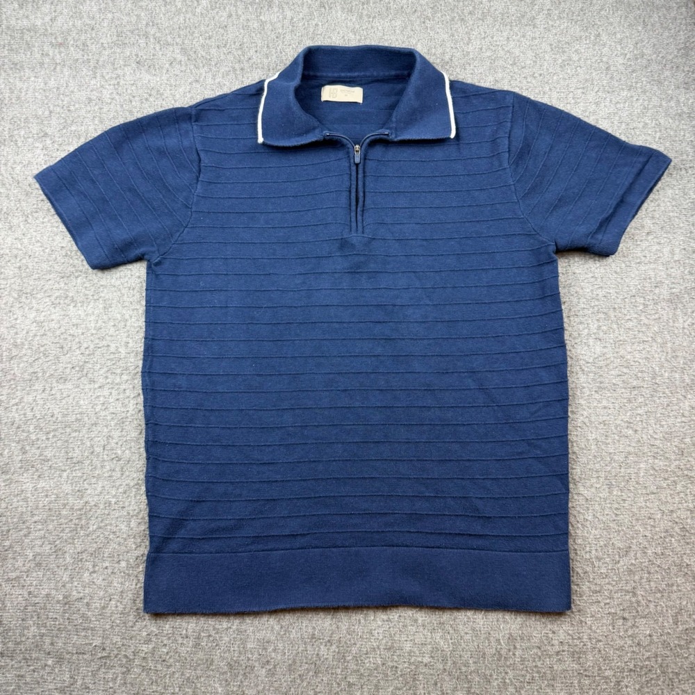 Hudson &‎ Barrow Knit Polo Men's Size M Blue Quarter Zip Textured Short Sleeve